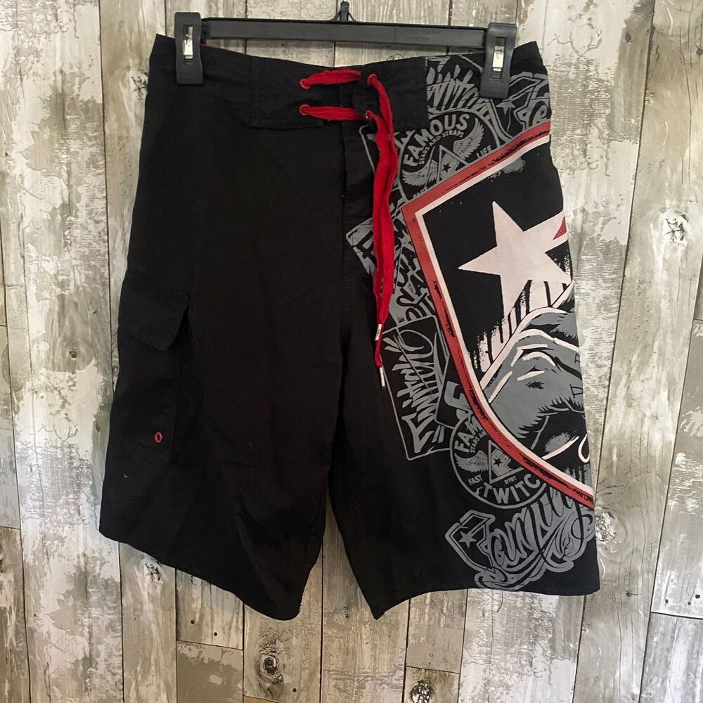 Famous stars & straps red and black shorts